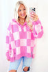 'Galena' Pink Checkered Sweater - Celes Fashion